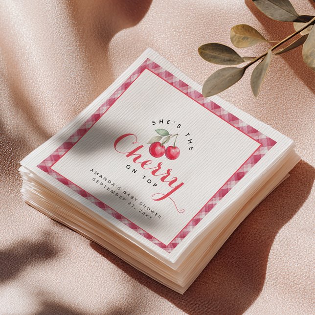 Serviette En Papier Cerise sur les serviettes de Baby shower supérieur (Cherry Napkins)