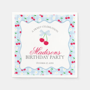 Serviette En Papier Cerise Sweet Bleu Coquette Bow En vichy Anniversai