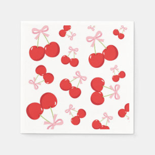Serviette En Papier Cerises avec Nœud Rose Fête d'Anniversaire Coquett