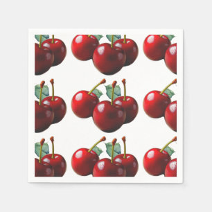 Serviette En Papier Cerises rétro fraîchement cueillies