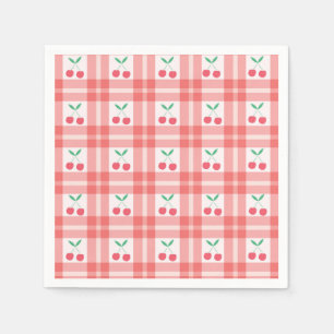 Serviette En Papier Cerises sur motif carreaux rouge à gingham