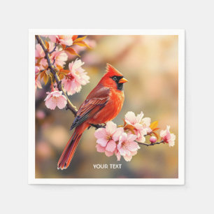 Serviette En Papier Cerisier d'oiseaux rouges mignons Imaginaire
