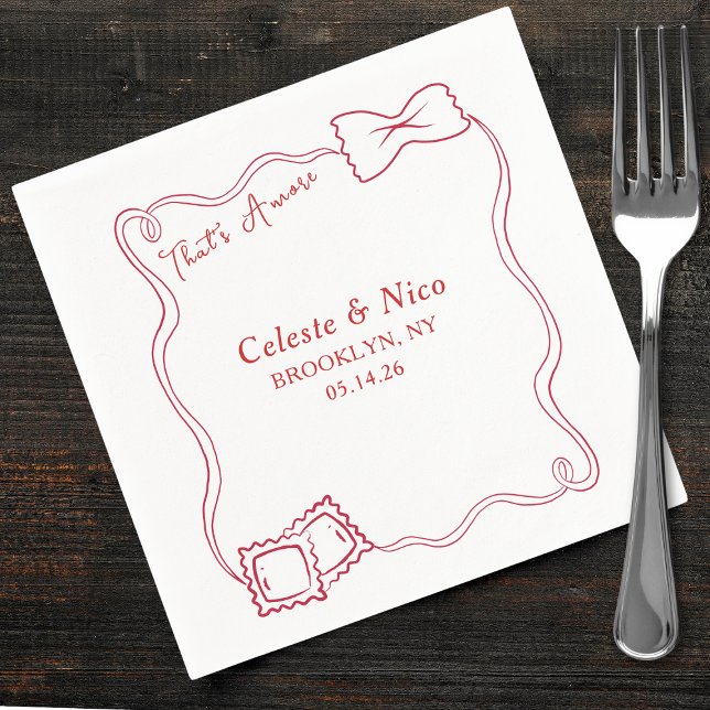 Serviette En Papier C'est Amore Hand Drawn Pasta Rouge Mariage italien (Créateur téléchargé)