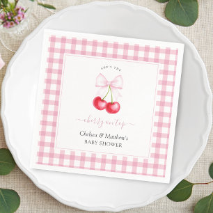 Serviette En Papier C'est la cerise sur le Baby shower en bois rose