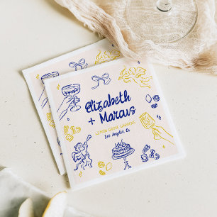 Serviette En Papier C'est l'Amour ! Fiançailles italiennes bleues et j