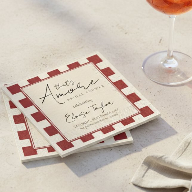 Serviette En Papier C'est l'Amour Shower de Mariage à Carreaux Rouges (That's Amore Red Checkered Bridal Shower Napkins)