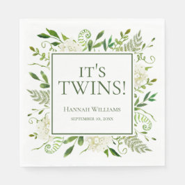Serviette En Papier C'est le Baby shower Twins White Hydrangeas
