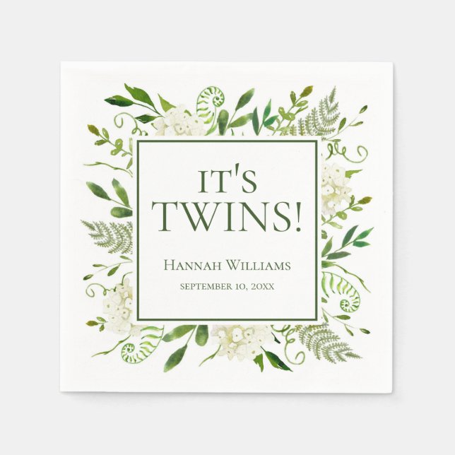 Serviette En Papier C'est le Baby shower Twins White Hydrangeas (Devant)