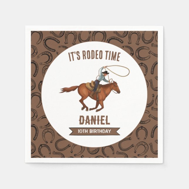Serviette En Papier C'est Rodeo Time Cowboy anniversaire (Devant)