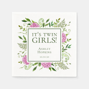 Serviette En Papier C'est Twin Girls Pink Hydrangeas Girl Baby shower