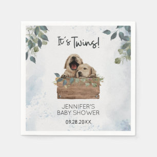 Serviette En Papier C'est Twins ! Puppies Baby shower aquarelle servie