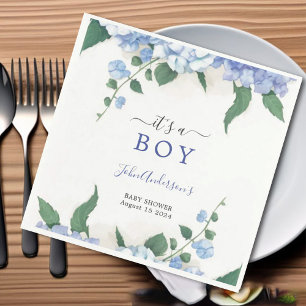 Serviette En Papier C'est un Baby shower botanique d'Hydrangée Bleue G