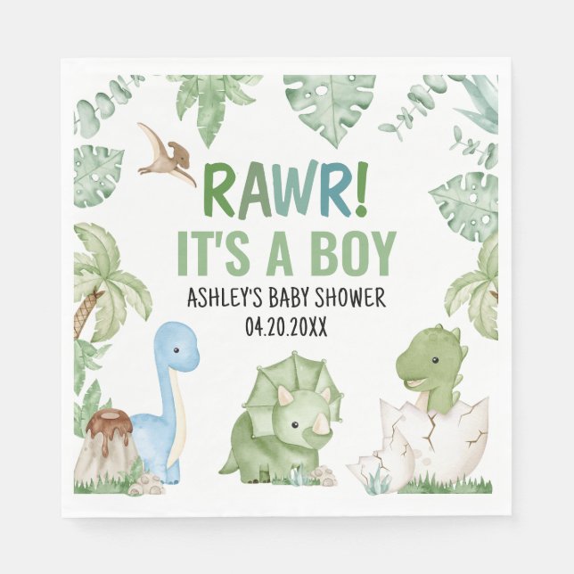 Serviette En Papier C'est un Baby shower de dinosaures (Devant)