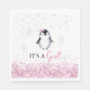 Serviette En Papier C'est un Baby shower d'hiver pour filles pingouins
