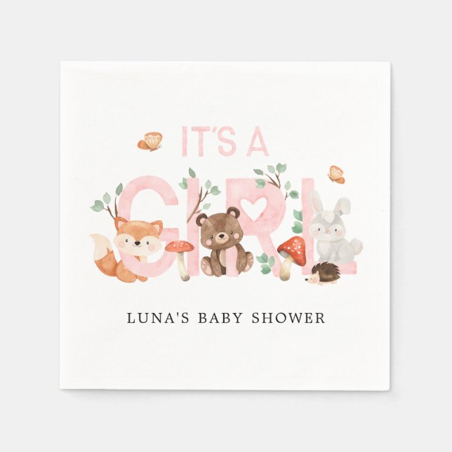 Serviette En Papier C'est un Baby shower Fille Woodland personnalisé (Devant)