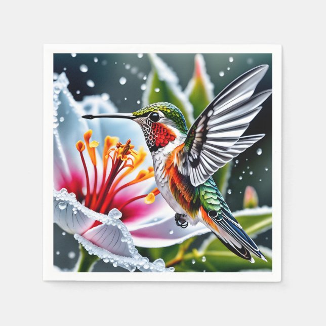Serviette En Papier C'est un bel oiseau-colibri d'hibiscus givré b (Devant)