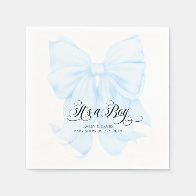 Serviette En Papier C'est un Boy Blue Bow Moderne Baby shower élégant (Devant)