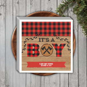 Serviette En Papier C'est un garçon Baby shower rustique en bois