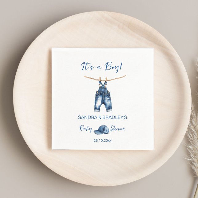 Serviette En Papier C'est un garçon bleu jean baby shower modèle (It's a boy blue jeans baby shower template napkins personalized baby shower tableware decor simple)