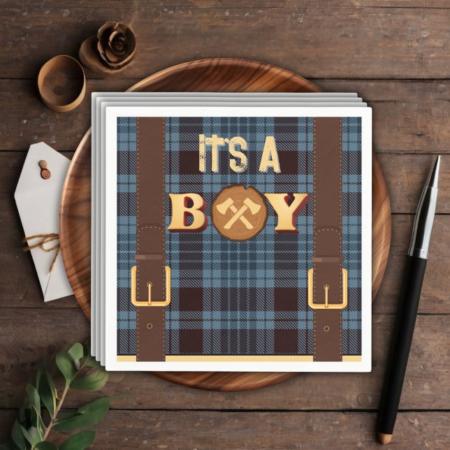 Serviette En Papier C'est un garçon Rustic Lumberjack Flannel Baby sho (Créateur téléchargé)