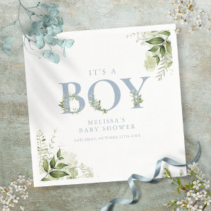 Serviette En Papier C'est un garçon vert Dusty Baby shower lettre bleu