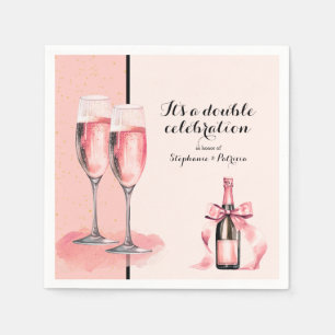 Serviette En Papier C'est une double fête Champagne Rose Anniversaire