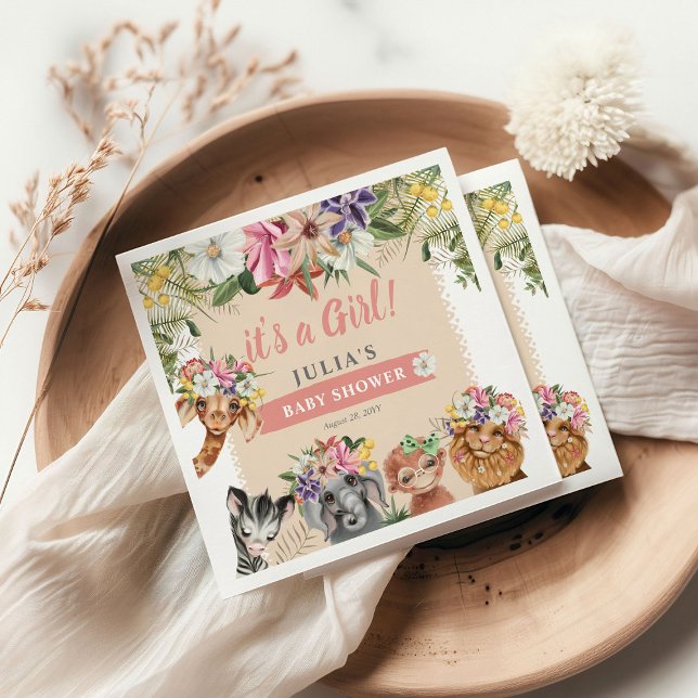 Serviette En Papier C'est une fille ! Baby shower Animaux Safari migno (Créateur téléchargé)