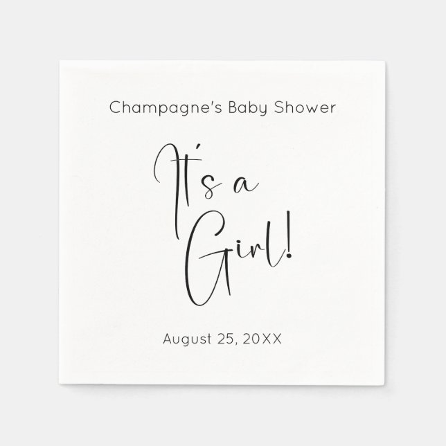 Serviette En Papier C'est une fille Baby shower de script moderne (Devant)