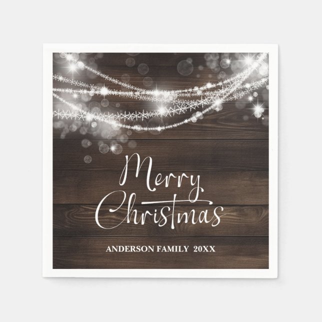 Serviette En Papier Chaîne rustique illumine Bois Noël (Devant)