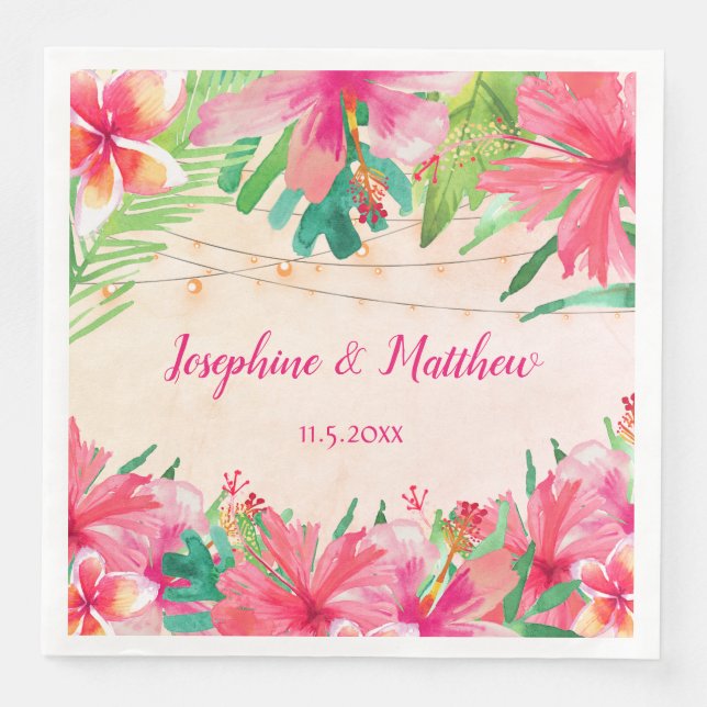 Serviette En Papier Chaîne tropicale éclaire le Mariage d'aquarelle fl (Devant)