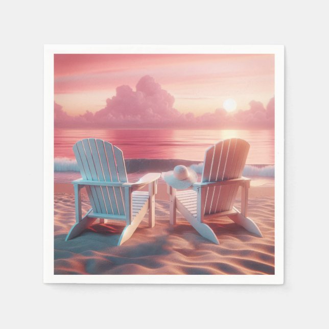 Serviette En Papier Chaises Adirondack En Coucher De Soleil Rose (Devant)