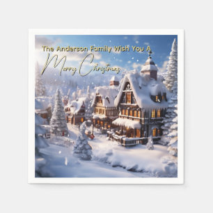 Serviette En Papier Chalet alpin enneigé Noël Vacances d'hiver
