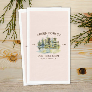 Serviette En Papier Chalet de cabane de forêt de pin vert brumeux vint