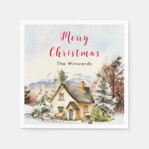 Serviette En Papier Chalet de vacances d'hiver Joyeux Noël