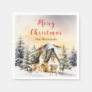 Serviette En Papier Chalet de vacances d'hiver Joyeux Noël