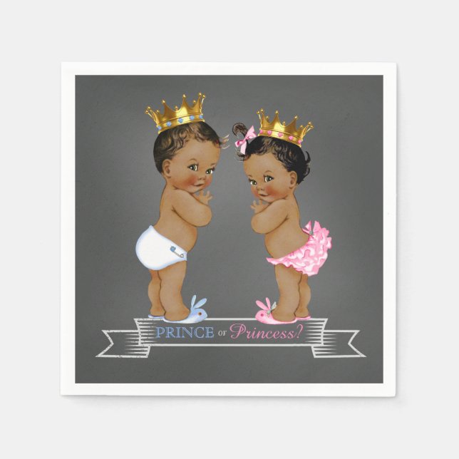Serviette En Papier Chalkboard Ethnic Gender Reveillez Prince Princess (Devant)