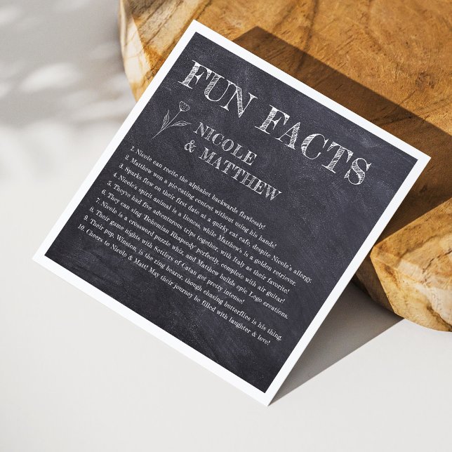 Serviette En Papier Chalkboard Fun Facts Mariage personnalisé serviett (Chalkboard Fun Facts Personalized Wedding Napkins)