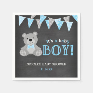 Serviette En Papier Chalkboard Gris Teddy Bear Baby shower garçon