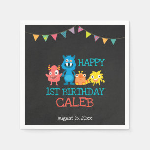 Serviette En Papier Chalkboard mignon Monstres Premier anniversaire Bo