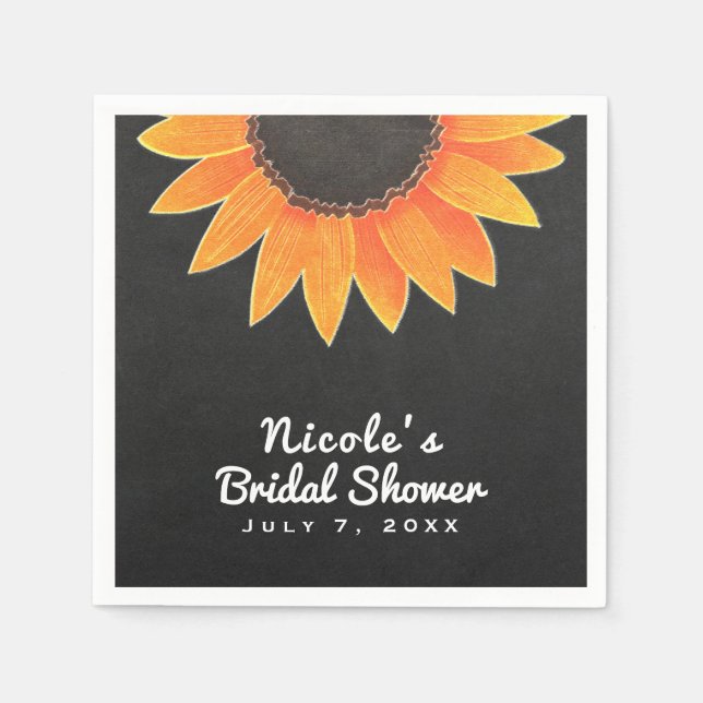 Serviette En Papier Chalkboard Sunflower Rustic Country Fête des marié (Devant)