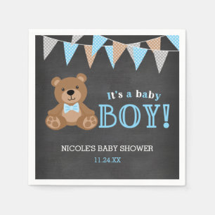 Serviette En Papier Chalkboard Teddy Bear Baby shower garçon