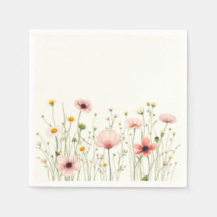 Serviette En Papier Champ Fleur sauvage aquarelle sur l'ivoire pâle