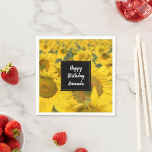 Serviette En Papier Champ jaune de tournesols Photographie Anniversair