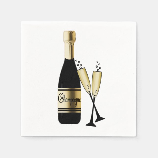 Serviette En Papier Champagne et Flûtes (Devant)
