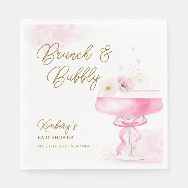 Serviette En Papier Champagne Floral Sucré Brunch Baby shower Bubbly (Devant)