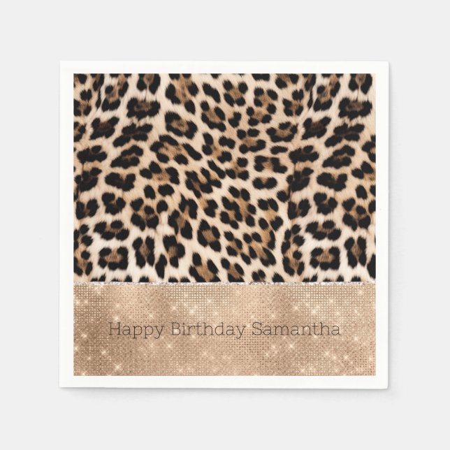 Serviette En Papier Champagne Glitz Crème Leopard (Devant)