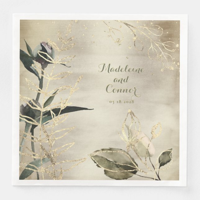 Serviette En Papier Champagne Gold Peony Garden Mariage élégant (Devant)