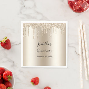Serviette En Papier Champagne Ruisselant de Paillettes Élégante Quince