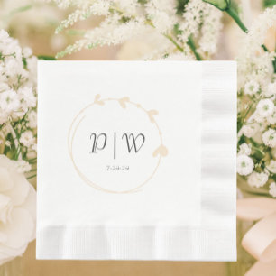 Serviette En Papier Champagne Simple Heart Wreath Monogram Mariage