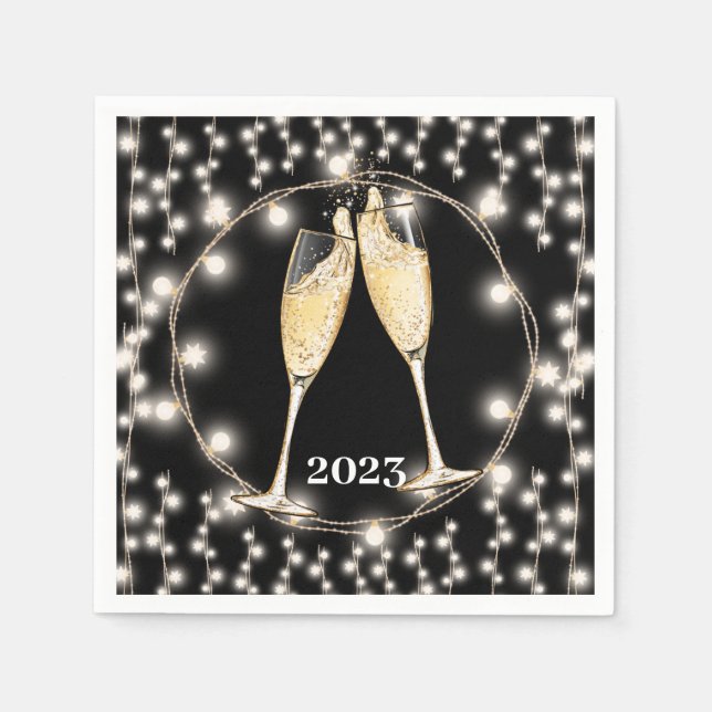 Serviette En Papier Champagne Toast String Lights Classic (Devant)